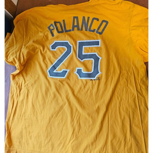 Majestic Pirates Polanco #25 T-Shirt Men 2XL 100% Cotton Yellow Fan Shirt - Picture 5 of 6